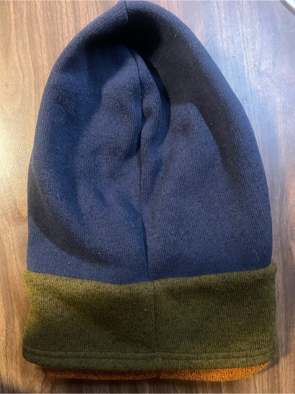Men's Two-Tone Knit Face Mask Hood (Balaclava) - Navy & Olive (THE brand)